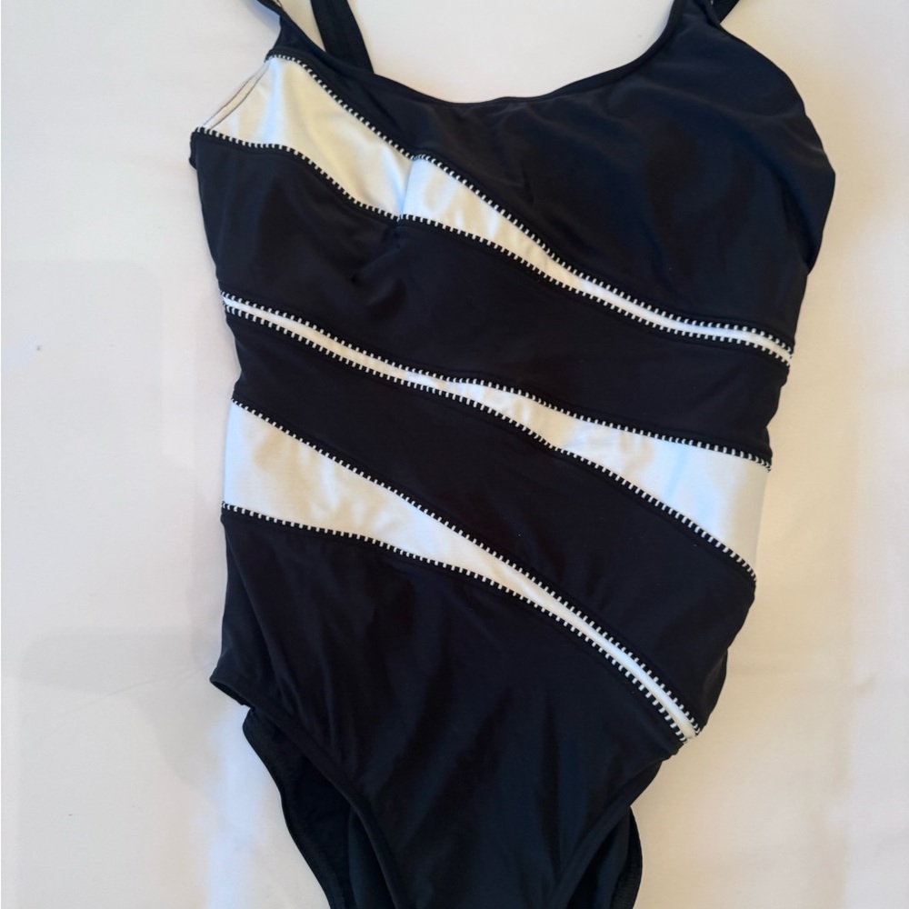 Miraclesuit Black and White Diagonal Stripe One-Piece